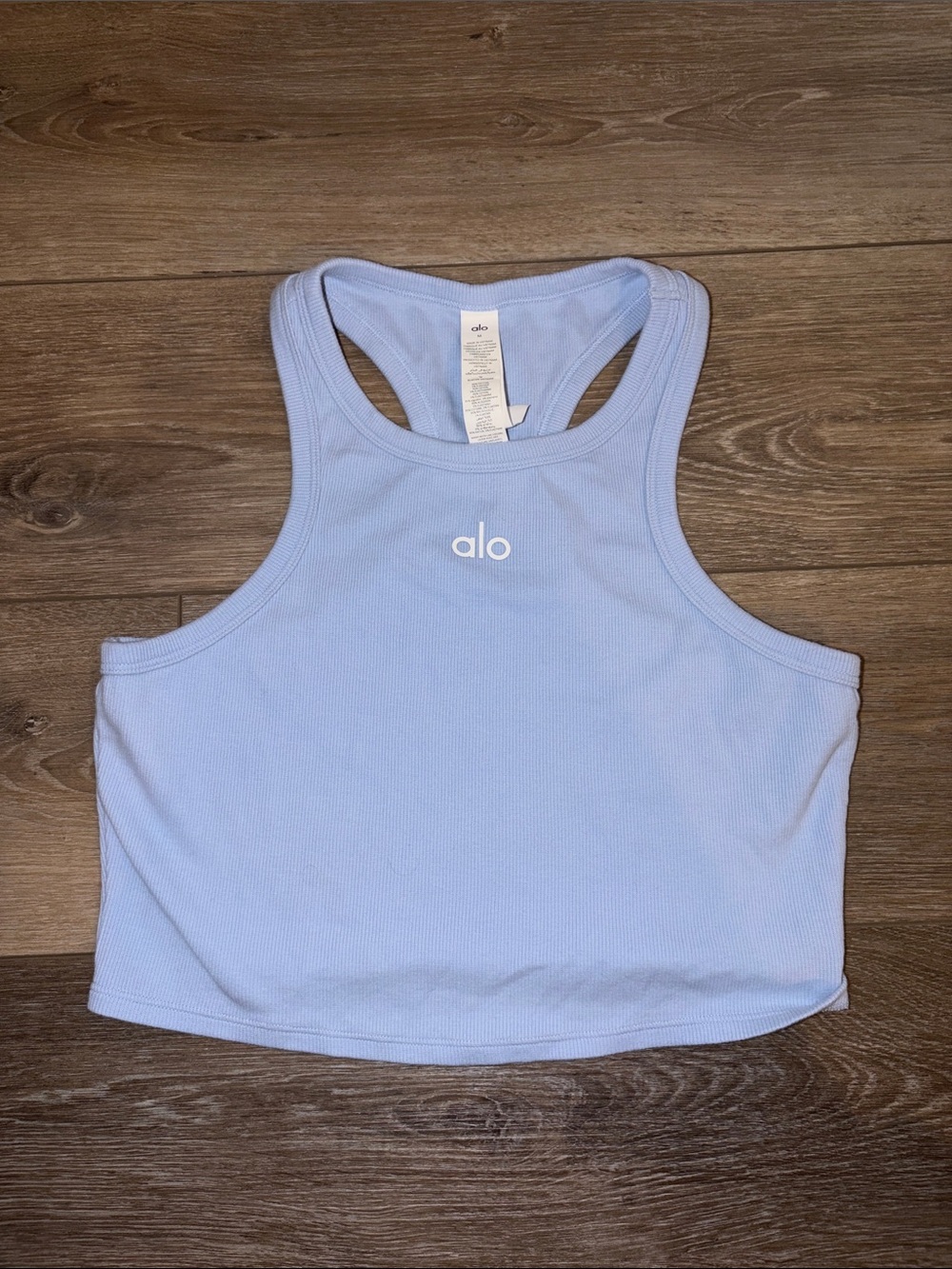 ALO Yoga Light Blue Ribbed Racerback Crop Top